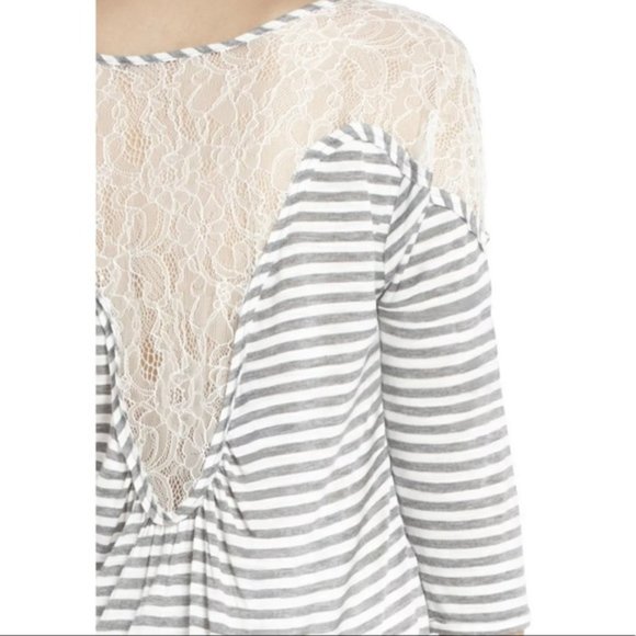 BCBMAXAZRIA Striped 3/4 Sleeve Lace Back Tee (Sz. S) - Picture 4 of 9